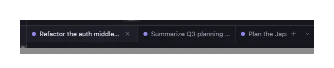 Agent Console tab bar with chat tabs showing concise AI-generated session titles instead of generic labels