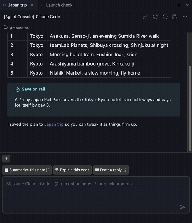 Sending a prompt in one session tab, opening a second tab, and sending another — each tab keeps its own conversation and status icon