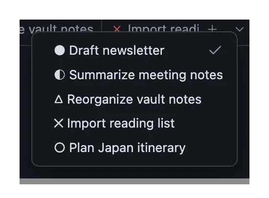 Multiple Agent Console session tabs in the tab bar, each prefixed with its own status glyph